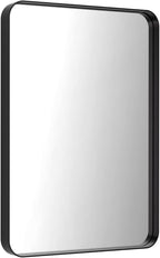 LOAAO Black Metal Framed Bathroom Mirror for Wall, 22X30 Inch Rounded Rectangle Mirror, Matte Black Bathroom Vanity Mirror Farmhouse, Anti-Rust, Hangs Horizontally or Vertically