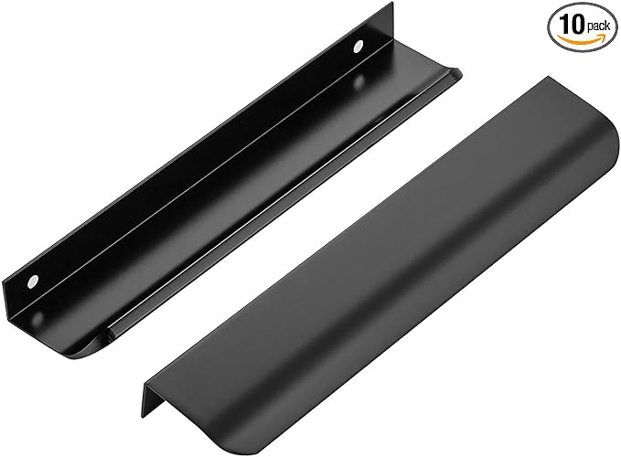 Ravinte Hardware 10 Pack Black Cabinet Handles, 7.8 Inch (200mm) Finger Edge Pulls, 6-1/4 Inch Hole Center, Finger Pulls for Cabinets