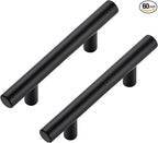 JOY DECOR 60 Pack Cabinet Handles, Black Cabinet Pulls, 3 in Hole Center Kitchen Hardware, Stainless Steel T Bar Handles for Dresser Drawers