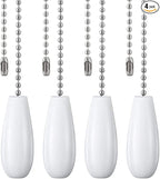 Ceiling Fan Chain Pulls Decorative Extension 12 Inches White Color Wooden Fan Pulls Set Ornaments for Ceiling Light Lamp 4 Pcs －Nickel