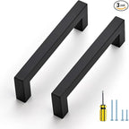 Ravinte 3 Pack Black Cabinet Pulls 4-1/2 Inch Square Kitchen Cabinet Handles Matte Black Kitchen Hardware for Drawer Pulls Drawer Handles Come with Screwdriver