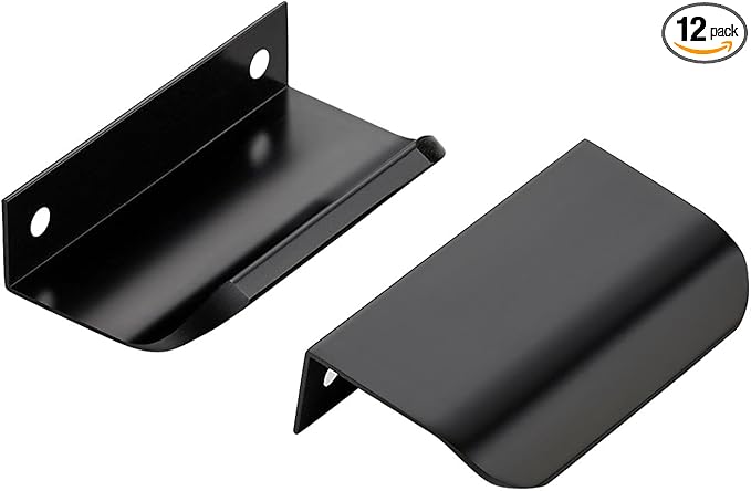 Ravinte Hardware 12 Pack Black Cabinet Handles, 3 Inch (76mm) Finger Edge Pulls, 2 Inch Hole Center, Finger Pulls for Cabinets