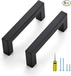 Ravinte 5 Pack Black Cabinet Pulls 3-1/2 Inch Square Kitchen Cabinet Handles Matte Black Kitchen Hardware for Drawer Pulls Drawer Handles Come with Screwdriver