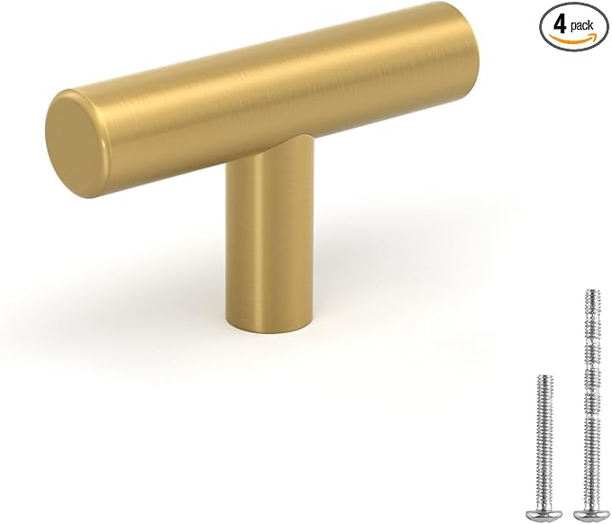 LONTAN 4 Pack Gold Cabinet Knobs Gold Drawer Knobs Brushed Brass Kitchen Cabinet Hardware for Bathroom Cupboard 2in Overall Length,Stainless Steel