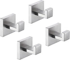 TASTOS Bath Towel Hooks Brushed Nickel, 4 Pack Stainless Steel Robe Coat and Clothes Hook, Heavy Duty Wall Hook for Bathroom & Kitchen, Modern Square Style Wall Mounted