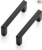 Ravinte 25 Pack Matte Black Cabinet Pulls, 2-1/2 Inch (64mm) Hole Center Slim Kitchen Handles, Square Drawer Pulls for Cabinets & Cupboards, Hardware