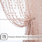MYSKY HOME Pom Pom Pink Sheer Curtains for Bedroom Girls Room Dusty Rose Curtains 72 Inches Long for Nursery Kids Light Filtering Boho Window Drapes, Rod Pocket, 52" Wide, 2 Panels