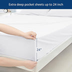 Extra Deep Pocket Air Mattress King Sheet Set - 3Pcs Side Storage Pocket Fitted Sheet & Pillowcase King Size Deep Pocket Sheet Set Easily Fits 16in to 24in Pillow Top Air Bed Mattress-White