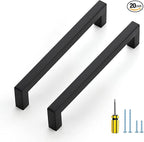 Ravinte 20 Pack Square Cabinet Pulls 6-1/4 Inch Black Kitchen Cabinet Handles Matte Black Kitchen Hardware for Drawer Pulls Drawer Handles Come with Screwdriver