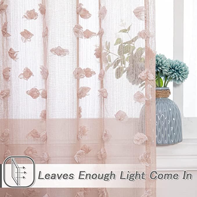 MYSKY HOME Pom Pom Pink Sheer Curtains for Bedroom Girls Room Dusty Rose Curtains 84 Inches Long for Nursery Kids Light Filtering Boho Window Drapes, Rod Pocket, 38" Wide, 2 Panels