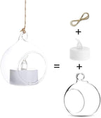 Sziqiqi Hanging Glass Globes Orbs Tea Light Candle Holders with Flameless LED Tealight for Wedding Ornaments, Wedding Birthday Christmas Party Centerpiece Accessory 2.36inch 10pcs +2 Extra