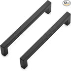 Ravinte 12 Pack 6-1/4 Inch Kitchen Square Cabinet Handles Matte Black Pulls Stainless Steel Drawer Pulls Kitchen Cabinet Hardware Handles