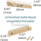 10Pcs Unfinished Wood Solid Furniture Pulls Handles, Paintable Wooden Cupboard Closet Drawer Handle Pull,L 3.54",HD 2.52"