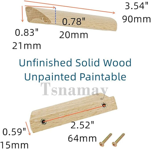 10Pcs Unfinished Wood Solid Furniture Pulls Handles, Paintable Wooden Cupboard Closet Drawer Handle Pull,L 3.54",HD 2.52"