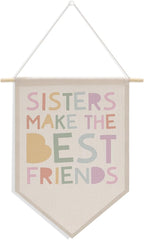 Cute Girl Decor Canvas Banner, Girls Room Decor, Flags for Bedroom Girls, Bedroom Playroom Wall Art Decorations, Boho Twin Sign, Siblings Room Hanging Pennant Flag Banner