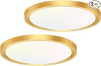 hepside 2PACK Flush Mount LED Ceiling Light Fixture Golden, 12Inch 28W, Dimmable 3000K-4500K-6000K 3 Color Selectable Ceiling Lamp 3200LM Low Profile Ceiling Light for Kitchen Bedroom Hallway