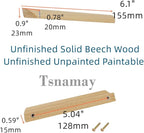 10Pcs Unfinished Wood Solid Furniture Pulls Handles,Unfinished Unpainted Paintable Wooden Handles Cupboard Closet Drawer Handle Pull,Length 6.1",Hole Dis.5.04"