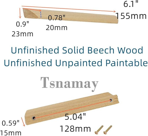 10Pcs Unfinished Wood Solid Furniture Pulls Handles,Unfinished Unpainted Paintable Wooden Handles Cupboard Closet Drawer Handle Pull,Length 6.1",Hole Dis.5.04"