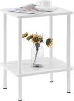 Apicizon 2 Tier End Table, Small Side Table with Solid Wood Legs, Boho Bedside Table with Storage Shelf, Nightstand for Small Spaces, Bedroom, Living Room, Entryway, Farmhouse, Easy Assembly, White