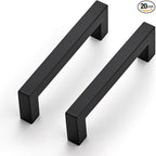 JOY DECOR 20 Pack Cabinet Handles, Black Cabinet Pulls, 3-3/4 Inch Kitchen Closet Handles Square Drawer Pulls Stainless Steel Drawer Hardware, 96mm Hole Centers