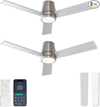warmiplanet Flush Mount Ceiling Fans with Lights and Remote Control, 52-Inch, Brushed Nickel, 4-Blades, 2 Pack