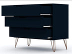 Manhattan Comfort Rockefeller 3 Drawer Dresser for Bedroom Storage, Closet, Living Room, Entryway, TV Stand for Screens up to 32 Inches, Anti-Tip Kit Included, Set of 1, Midnight Blue