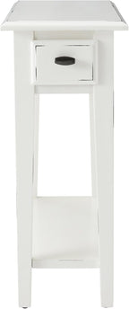 Haven Ridge Narrow End Table, Solid Wood Side Table with Drawer and Shelf, Farmhouse White, Perfect for Living Rooms, Bedrooms, and Small Spaces – Leick Home, 214361