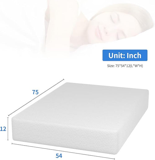 12 Inch Green Tea Full Size Memory Foam Mattress,Bed-in-a-Box Medium Firm Mattress CertiPUR-US Certified Breathable Bed Mattress for Cooler Sleep Supportive & Pressure Relief,Full