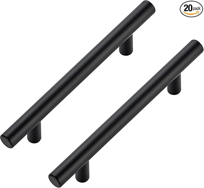 JOY DECOR 20 Pack Cabinet Handles, Black Cabinet Pulls, 4 in Hole Center Kitchen Hardware, Stainless Steel T Bar Handles for Dresser Drawers