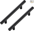 JOY DECOR 5 Pack Cabinet Handles, Black Cabinet Pulls, 4 in Hole Center Kitchen Hardware, Stainless Steel T Bar Handles for Dresser Drawers