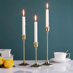 Taper Candle Holder Set of 6, Brass Gold Tall Candlestick Holders, Metal Vintage Candle Stickers Long Holder Set, Pillar Decorative Candle Holder Fits 3/4 Inch Candle for Wedding