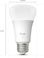 Philips Hue Smart LED A19 Bulb, Warm White Light 2700K, E26 Base, 10.5W, 1100 Lumens, Dimmable, Works with Alexa, Google Assistant, and Apple Home, 2 Pack