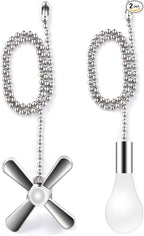 Vinaco Silver Ceiling Fan Pull Chain Set, Decorative Fan Pull Chain Extension with Pendant, 13.6 Inches Pull-Chains for Fans and Light with 3MM Ball Bead Chains, 2 Pack Fan Light Pull-Chain Extension