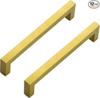 Ravinte 12 Pack 6-1/4 Inch Kitchen Square Cabinet Handles Brushed Brass Pulls Gold Drawer Pulls Kitchen Cabinet Hardware for Cupboard Drawer Handles