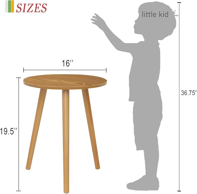 AWASEN Round Side Table, Small End Table for Living Room, Modern Accent Coffee Side Table with Solid Wood Legs for Small Space, Easy Assembly, Brown