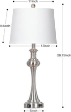 28.75" Silver Table Lamps for Living Room,Touch Lamps for Bedrooms Set of 2 - Nightstand Table Lamp with USB C+A, 3 Way Dimmable Bedside Lamps End Tables Brushed Nickel