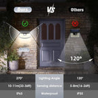 Aootek New Solar Motion Sensor Lights 120 LEDs with Lights Reflector,270° Wide Angle, IP65 Waterproof, Step Lights for Front Door, Yard, Garage, Deck (Front Button 4-Pack)