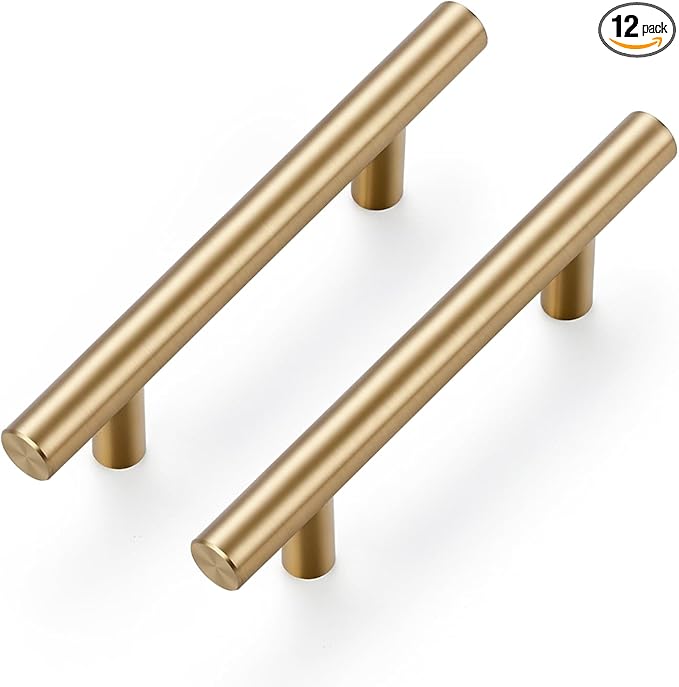 Ravinte 12 Pack 5 Inch Cabinet Pulls Champagne Bronze Stainless Steel Kitchen Drawer Pulls Cabinet Handles 5 InchLength, 3 Inch Hole Center