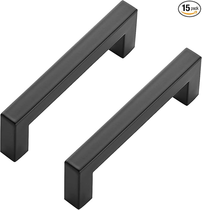 Ravinte 15 Pack Black Cabinet Pulls 4 Inch Square Kitchen Cabinet Handles Matte Black Kitchen Hardware for Drawer Pulls Drawer Handles Come with Screwdriver