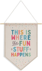 Nursery Decor Playroom Wall Decor, Boy Bedroom Decor, Boho Classroom Decorations, Canvas Banner Wall Hanging Banner Flag Room Decor, This is Where All The Fun Stuff Happens Banner