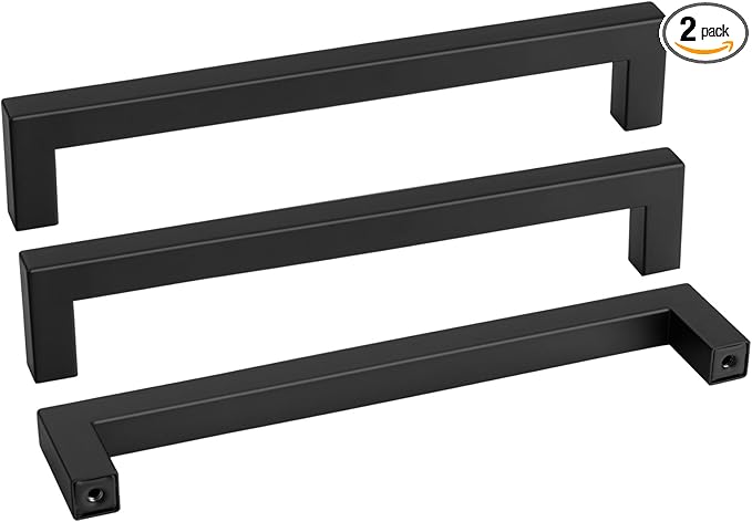 Goldenwarm 2 Pack Black Square Bar Cabinet Pull Drawer Handle Stainless Steel Modern Hardware for Kitchen and Bathroom Cabinets Cupboard,Center to Center 8-4/5in(224mm)