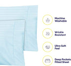 Dobby Stripe Queen Sheets - 6 Piece 1500 Supreme Collection Fine Brushed Microfiber Deep Pocket Queen Sheet Set Bedding - 2 Extra Pillow Cases, Great Value, Queen, Dobby Light Blue