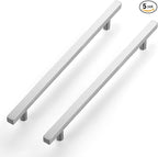 Ravinte Brushed Nickel Cabinet Handles 5 Pack 10 inch Satin Nickel Square Cabinet Pulls Silver Hardware for Kitchen 12-1/2 inch Overall Length Stainless Steel Drawer Pulls