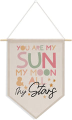 Nursery Decor Bedroom Wall Art Decor Motivational Bedroom Playroom Wall Art Decorations, My Sun My Moon and All of My Stars,Canvas Hanging Flag Banner Decor Gift for Girl Boy Room Playroom Front Door