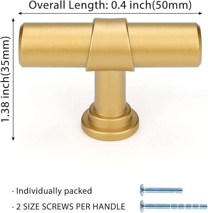 LONTAN 10 Pack Gold Cabinet Knobs Matte Gold Kitchen Cabinet Knobs for Dresser Drawers Brushed Gold T-bar Hardware for Dresser Bathroom