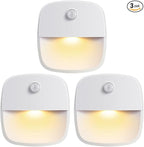 AMIR Upgraded Motion Sensor Light Indoor, Stair Lights Battery Operated, Cordless Stick-On LED Night Light for Closet, Hallway, Bathroom, Kitchen, Cabinet, Energy Efficient (Warm White - Pack of 3)