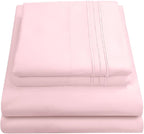 1800 Thread Count Sheet Set – Soft Egyptian Quality Brushed Microfiber Sheets – Luxury Bedding Set with Flat Sheet, Fitted Sheet, Pillow Cases, Full, Pale Pink, Sheet Set