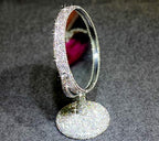 Bling Rhinestone Portable Magnified Double Sided Swivel Makeup Vanity Mirror, 360°Rotate Makeup Mirror Round Shaped Two-Sided Makeup Mirror (Silver)