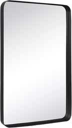 TEHOME 24x36 Matt Black Metal Framed Bathroom Mirror for Wall in Stainless Steel Matte Black Rounded Rectangular Bathroom Vanity Mirrors Wall Mounted