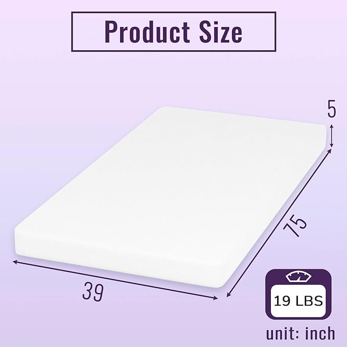 PayLessHere 5 Inch Memory Foam Mattress/Cooling Gel Bamboo Charcoal Infused Mattress/Medium Firm Mattresses/CertiPUR-US Certified/Bed-in-a-Box/Fiberglass Free/Pressure Relieving Twin Size,White
